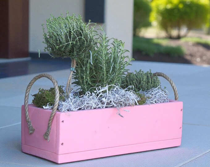 Flower box "The Original by Dekorie" made of wood with linen handles 30 - 90 cm wide / 19.5 cm deep / in pink