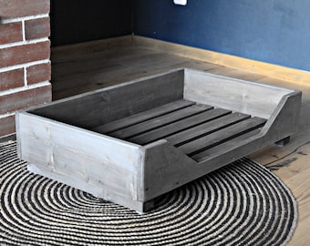 Wooden dog bed for medium dogs - 60-110 x 40-65 cm  - Colour: Black - Solid wood dog basket / dog sofa / cat bed