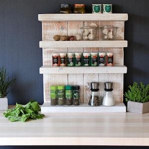 Wooden spice rack - for wall or standing - vintage white - 4 shelves - 57 x 50 x 12 cm - solid wood