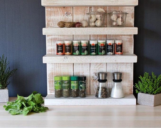 Wooden spice rack - for wall or standing - vintage white - 4 shelves - 57 x 50 x 12 cm - solid wood