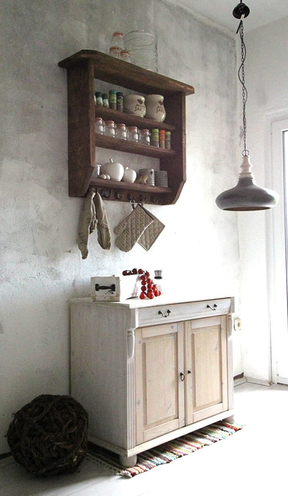 Mensola da cucina in legno per spezie marrone Shabby Vintage già assemblata  -  Italia