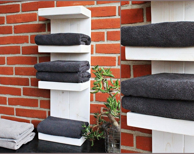 Wooden bathroom shelf -White - towel rail very narrow (hanging or standing) enchants especially small bathrooms