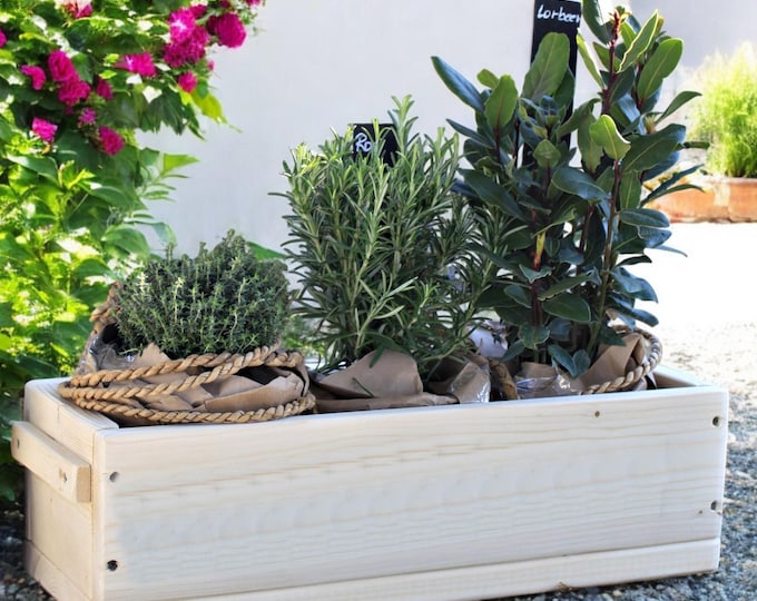 Flower box "The Original by Dekorie" made of wood with wooden handles 30 - 90 cm wide / 19.5 cm deep / in natural