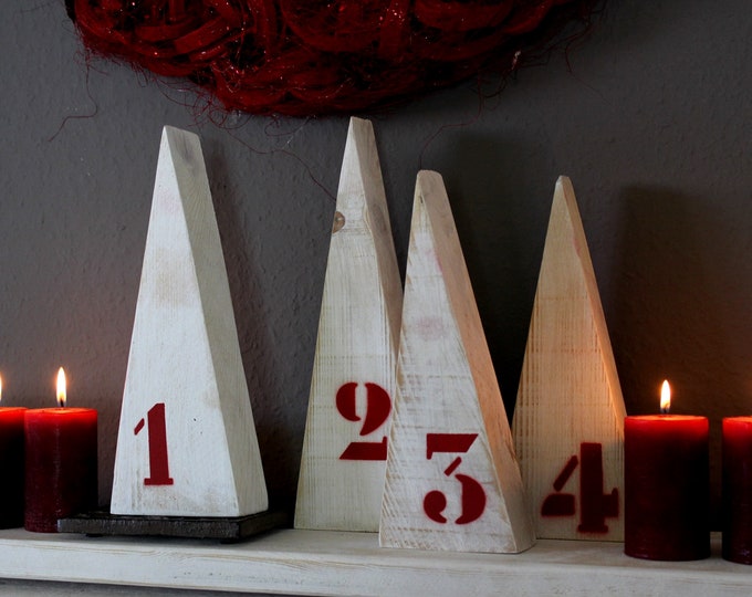 Advent numbers 1-4 on wooden firs Christmas Wood Decoration Wood 4 er Set Christmas tree Decoration White