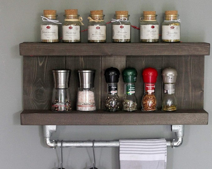 Wooden spice rack for the wall - brown - 2 shelves