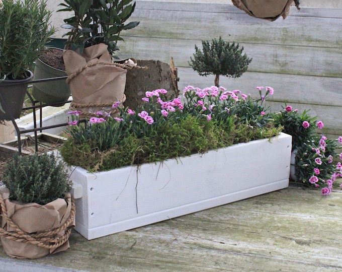 Flower box "The Original by Dekorie" made of wood with wooden handles 30 - 90 cm wide / 19.5 cm deep / in white