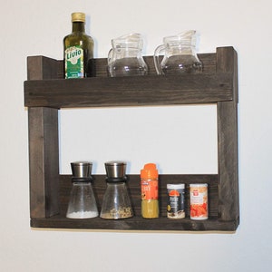 Wooden spice rack - for wall or standing - brown - 2 shelves - 42 x 50 x 15 cm - solid wood