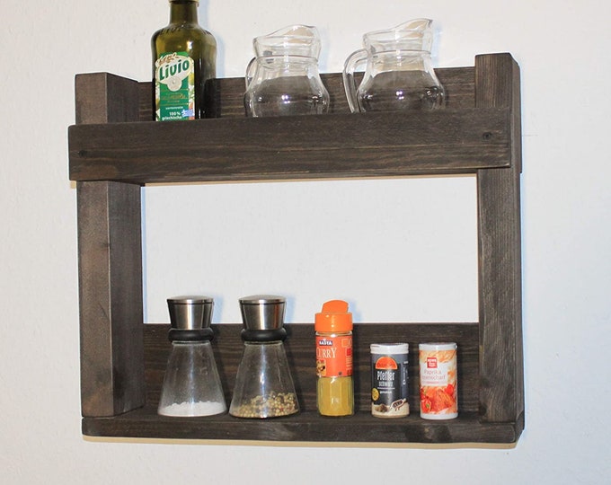 Wooden spice rack - for wall or standing - brown - 2 shelves - 42 x 50 x 15 cm - solid wood