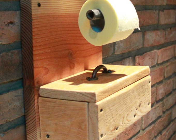 Solid wooden toilet roll holder with storage box - Natural - Toilet roll holder wood - Ready assembled - Handmade in Northern Germany