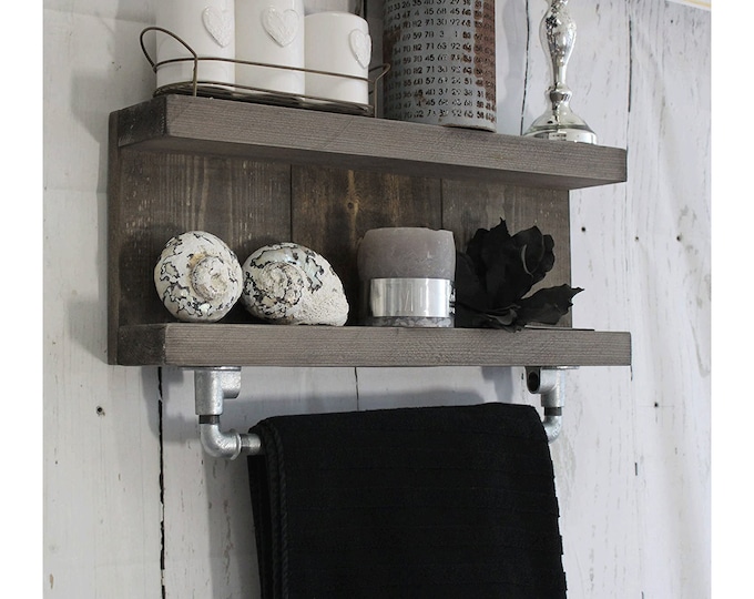 Hanging shelf bathroom shelf for towels shabby vintage wood brown rosewood industrial style ready assembled