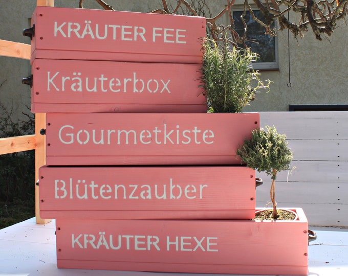 Flower box "The Original by Dekorie" made of wood with lettering and iron handles 50 - 90 cm wide / 19.5 cm deep / in pink / rose