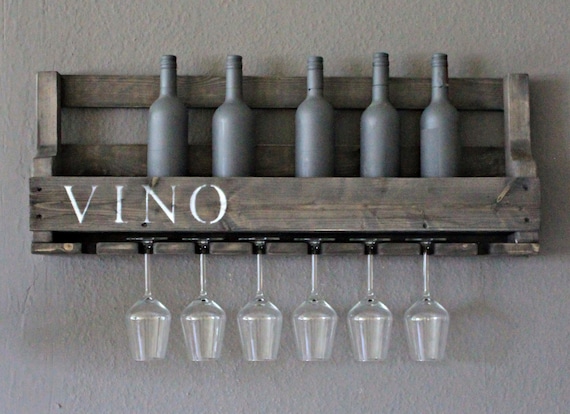 Buy Wooden Wine Rack for the Wall With Glass Holder and VINO