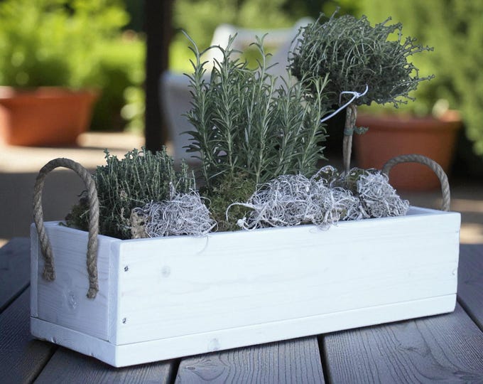 Flower box "The Original by Dekorie" made of wood with linen handles 30 - 90 cm wide / 19.5 cm deep / in white
