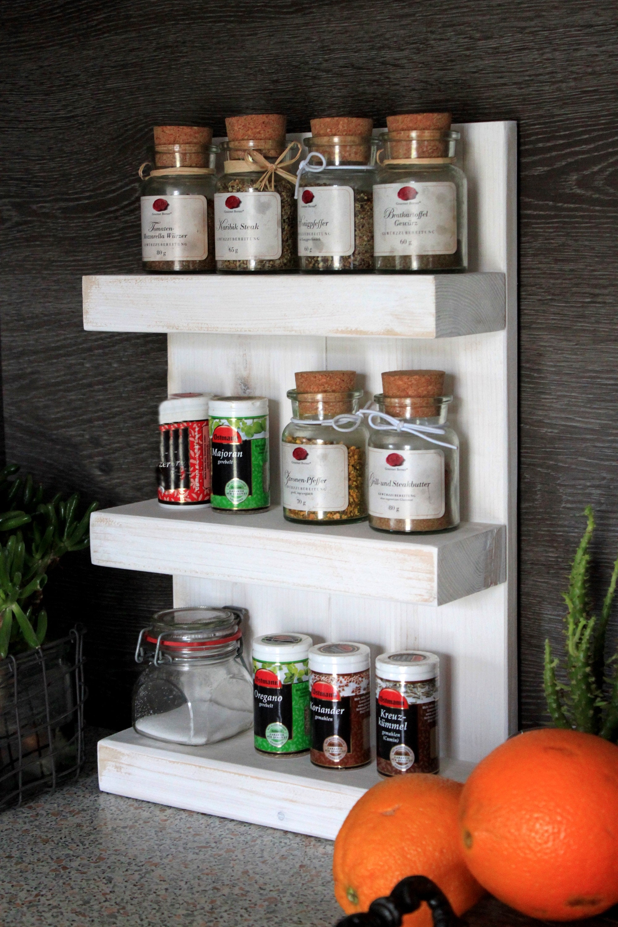 Wooden spice rack for wall or standing vintage white 3 Etsy