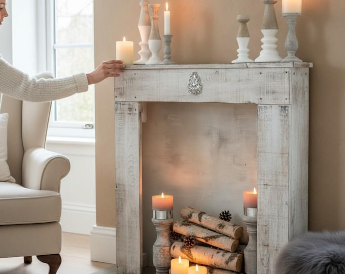 Fireplace surround fireplace console decoration fireplace dummy wooden white vintage country house farmhouse ready assembled