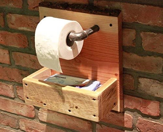 Porte-papier toilette massif en bois avec boîte de rangement Couleur:  Naturel Porte-rouleau de papier toilette en bois prêt à lemploi Fait à la  main depuis le nord de lAllemagne -  France