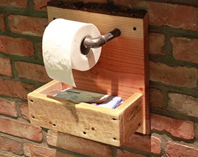 Solid wooden toilet roll holder with storage box - Natural - Toilet roll holder wood - Ready assembled - Handmade in Northern Germany