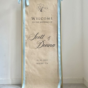 Nastro di tela di tulipano Matrimonio Segno di benvenuto firma Tessuto Rustico segno arredamento di nozze stampa personalizzata Elegante lungo Natura