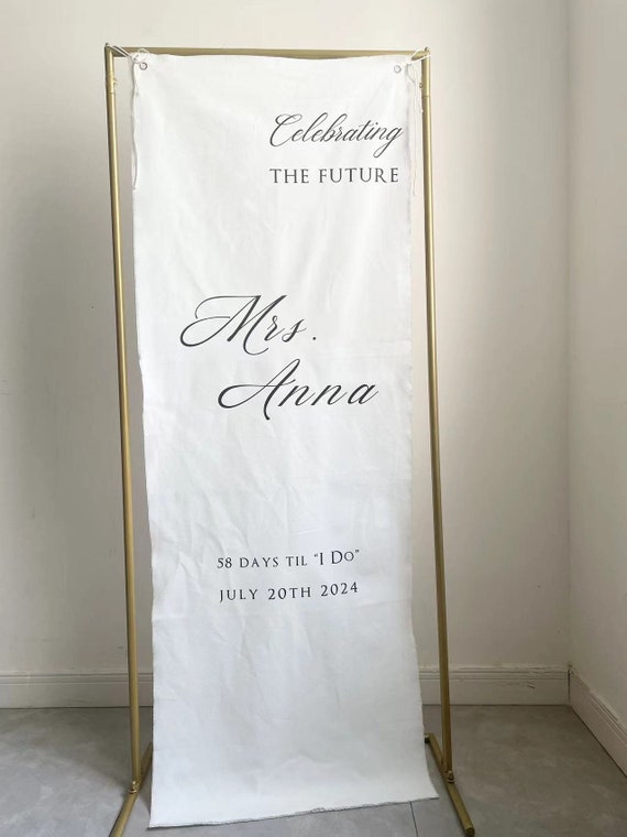 Thicken White Linen Bridal Shower Welcome sign, signature Fabric Rustic sign wedding decor personalized print Elegant Long Nature