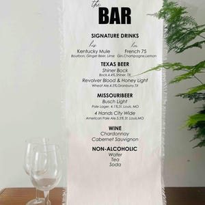 Minimalist Bridal Shower Bar Menu Sign Signature Custom Sign, Fabric Wedding Signage, Bar Menu, Linen Cotton Wedding Banner Party Decor