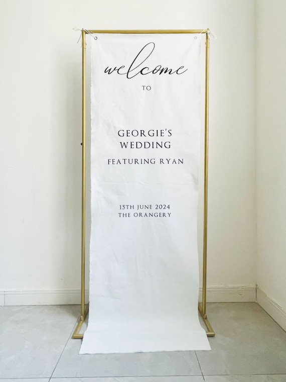 White Linen Wedding Welcome sign, Featuring Fabric Rustic sign wedding decor personalized print Elegant Long Nature