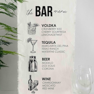 Hochzeit Bar Menü Zeichen, Signature Bar Zeichen, Hochzeit Bar Schild, Stoff Hochzeit Signage, Bar Menü, Leinen Baumwolle Stoff Hochzeitsbanner
