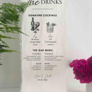 Menù per feste con doccia semplice, cartello personalizzato con firma, cartello in tessuto per matrimonio, menù da bar, striscioni in lino e cotone per matrimonio, decorazioni per feste