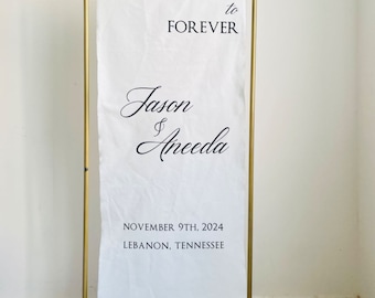 White Linen Wedding Welcome sign, signature Fabric Rustic sign wedding decor personalized print Elegant Long Nature