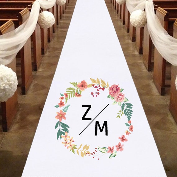 Colorful Flowers Personalized Aisle Runners Monogram initial print Wedding Accessories Runner Rug Engagment Prom Party Decor