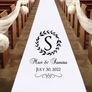 Custom Name Monogram Wedding Aisle Runner: Opaque White Rug