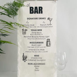 Signature Bar Menu Sign, Custom Linen Bar Sign for party, Custom Wedding Bar Sign, Fabric Wedding Signage, Bar Menu, Fabric Wedding Banner