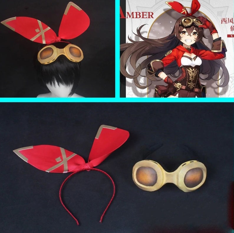 Amber cosplay glasses and headband Genshin Impact Etsy