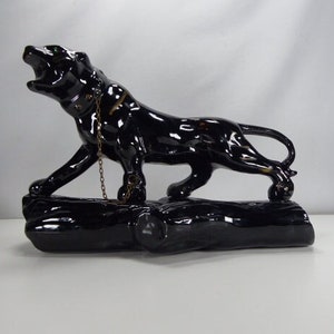 Black Jaguar / Panther Ceramic Statue MCM TV Topper Stalking Crouching Vintage Large