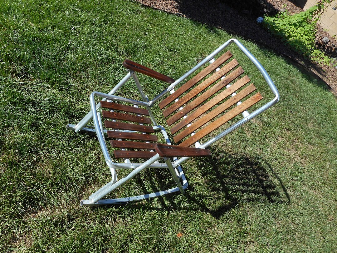 Redwood Rocking Lawn Chair Folding Chair Aluminum Frame Fast - Etsy