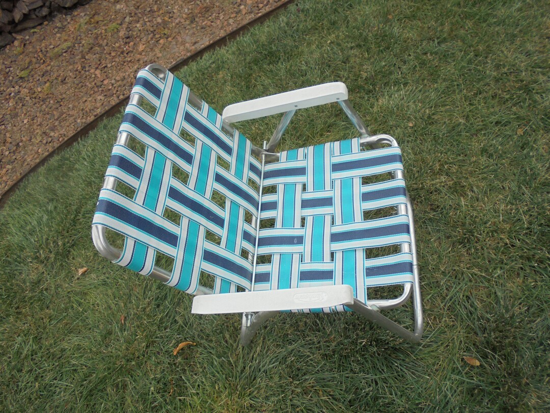 Sunbeam Lawn Chair Folding Chair Aluminum Frame White Blue