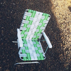 Lawn Chair Folding Chair Aluminum Frame White & Lime Green NEW Webbing!