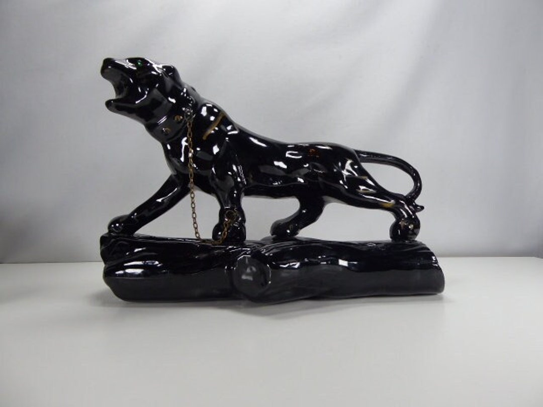 Black Jaguar / Panther Ceramic Statue MCM TV Topper Stalking Black Jaguar / Panther Ceramic Statue MCM TV Topper Stalking