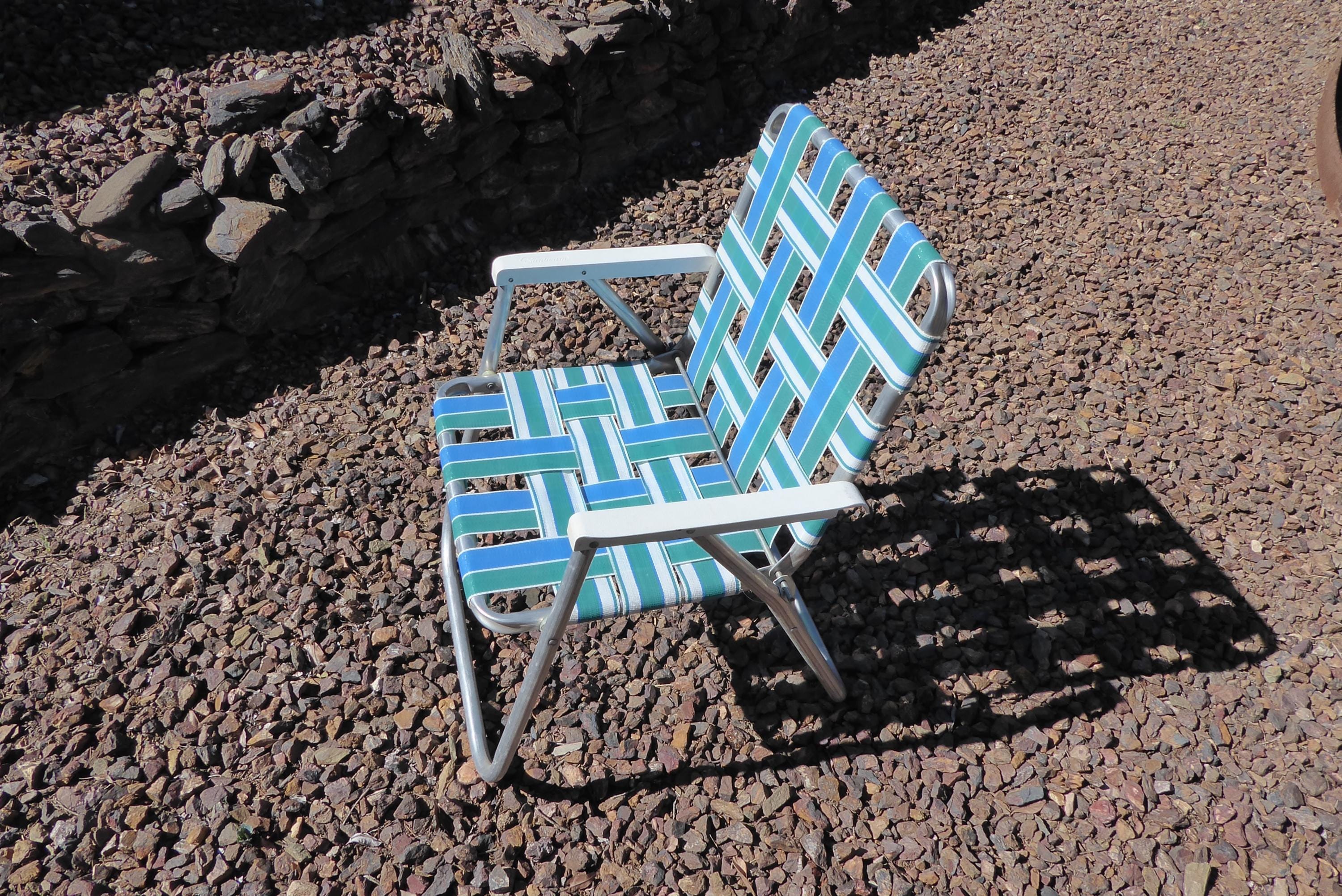 Vintage Sunbeam Folding Lawn Chair: Blue & White Aluminum Frame