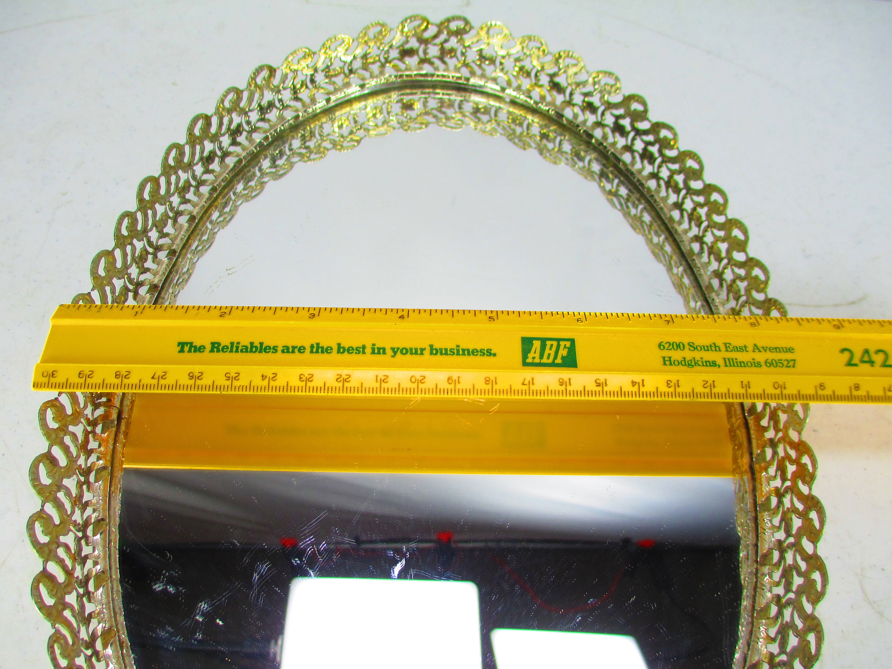 Mirror Dresser Tray Glass Gold Tin Oval Felt Bottom Perfume Etsy