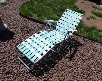 Aluminum Folding Lawn Chair Teal White Lounge RV Camping