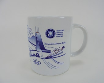 1956 Milano Cortina Olympische Kaffeetasse Skifahren Skating Bobsled