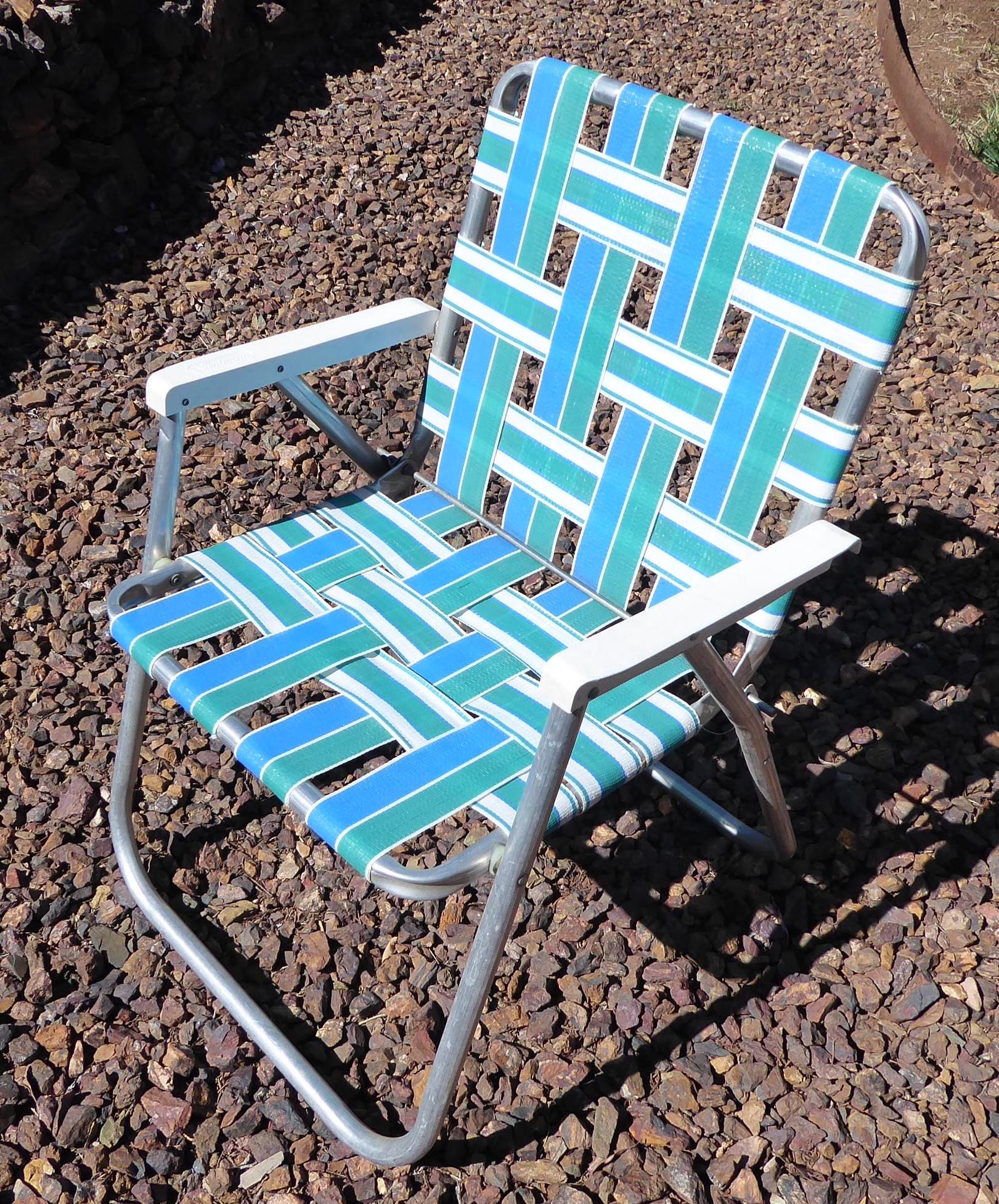 Sunbeam (サンビーム)ヴィンテージ ローンチェア　LAUN CHAIR Vintage Sunbeam Folding Lawn Chair: Blue & White Aluminum Frame