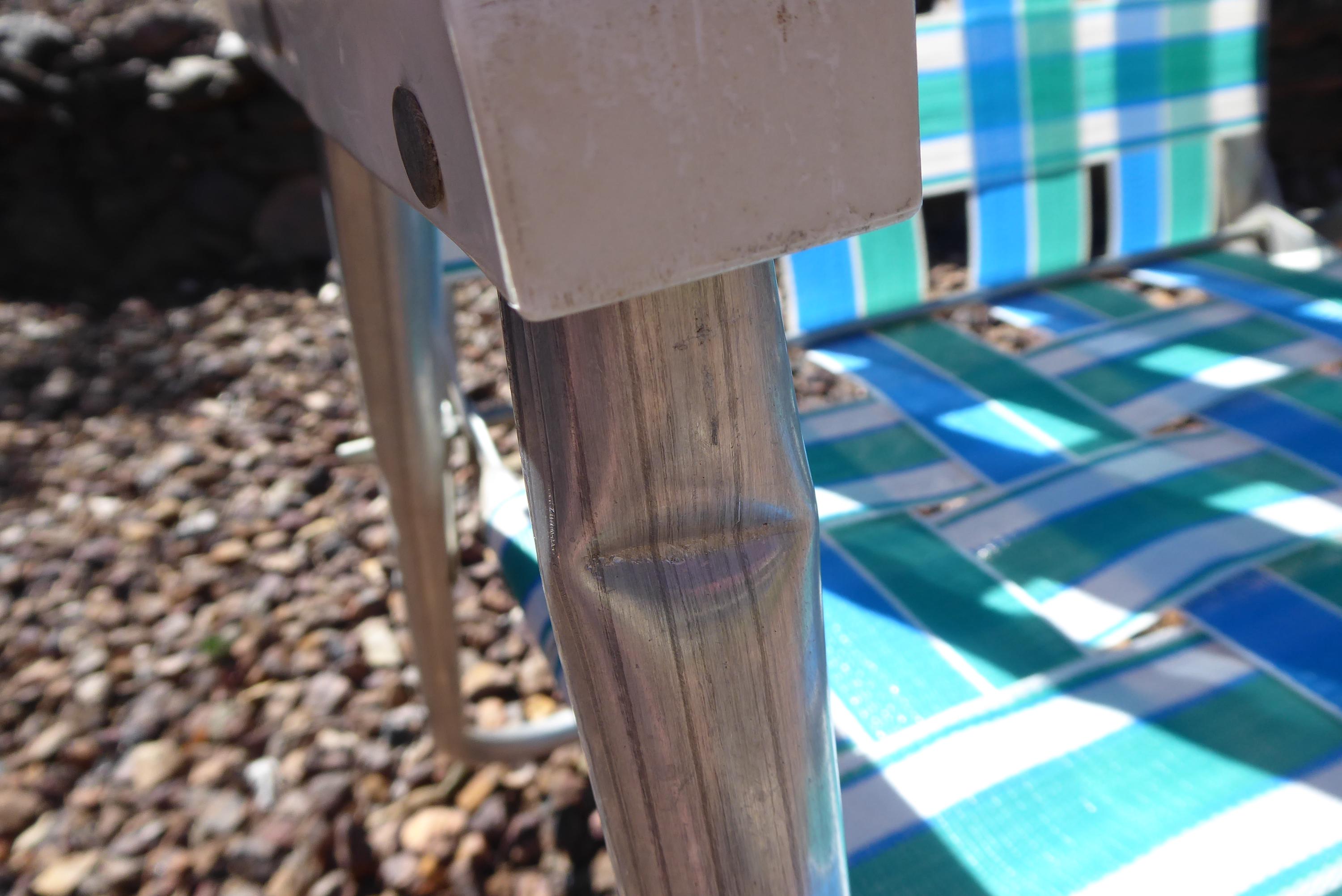 Vintage Sunbeam Folding Lawn Chair: Blue & White Aluminum Frame