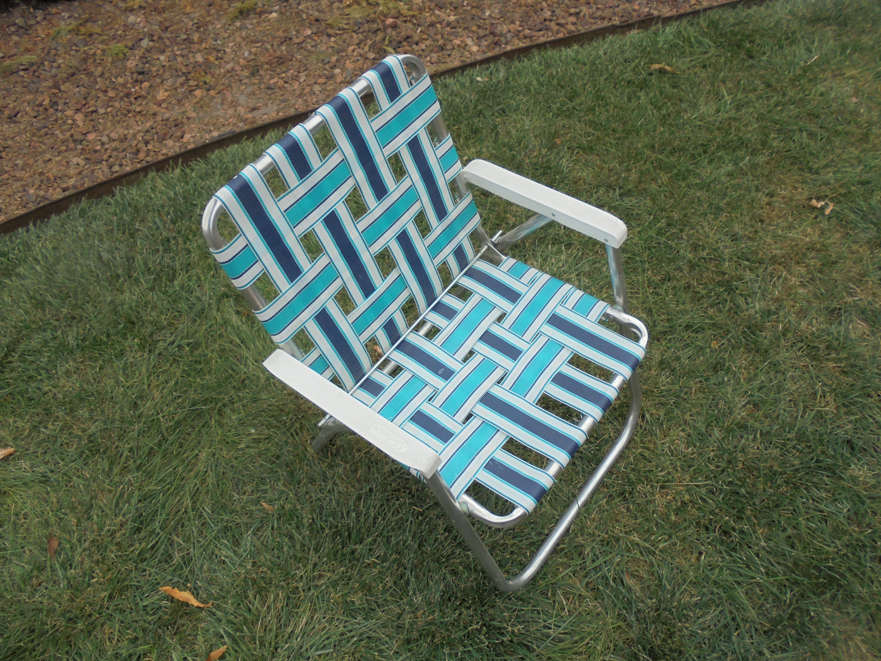 Sunbeam Lawn Chair Folding Chair Aluminum Frame White Blue