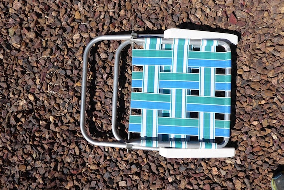 Vintage Sunbeam Folding Lawn Chair: Blue & White Aluminum Frame