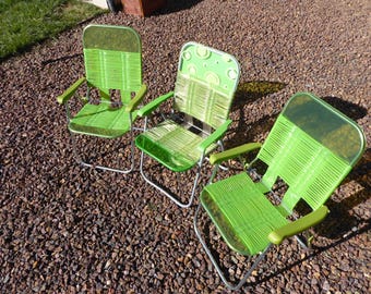3 Lime Green 'Jelly' Tubing Lawn Chairs Folding RV Vintage Retro Chair Fast Ship
