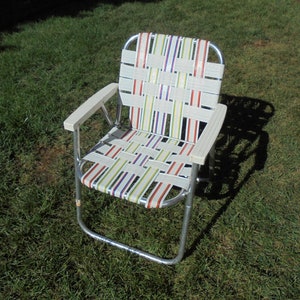 Lawn Chair Folding Chair Aluminum Frame Curved Back White and Multi Color Lawn Chair Good Webbing Fast  Ship
