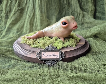 Handmade Knootling Sculpture: Fantasy Moss Creature on Wood Base