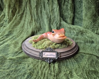 Handmade Orange Knootling Sculpture, Fantasy Creature on Wood Base