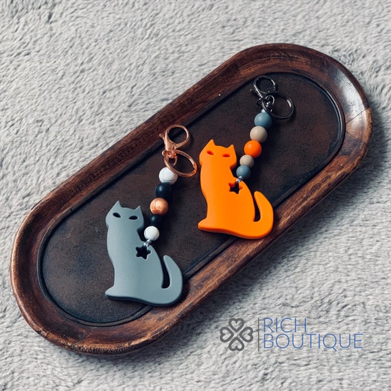 CAT KEY Chain//kitty Bag Charm, Halloween Cat, Silicone Key Chain 